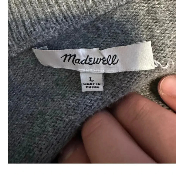 Madewell Cotton Blend Crewneck Sweater Size Large Gray Tie Sleeves Bow Pullover - Picture 3 of 6